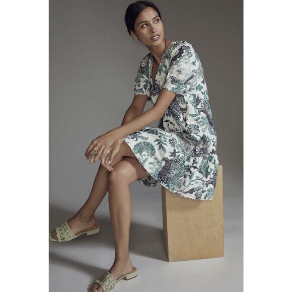 NWT Anthropologie x Pilcro Printed Puff Sleeve Dress Cotton Linen Blend Small - Picture 16 of 16